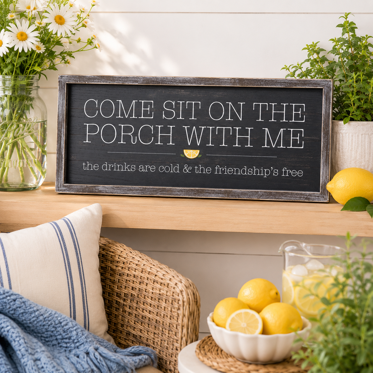 25" x 11" Reversible Wood Framed Sign - Porch and Friends | Multicolor