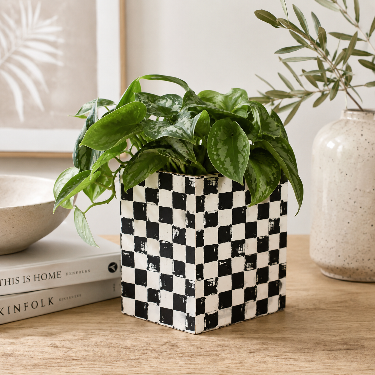 7" x 6" Wood Planter Box - Checkerboard