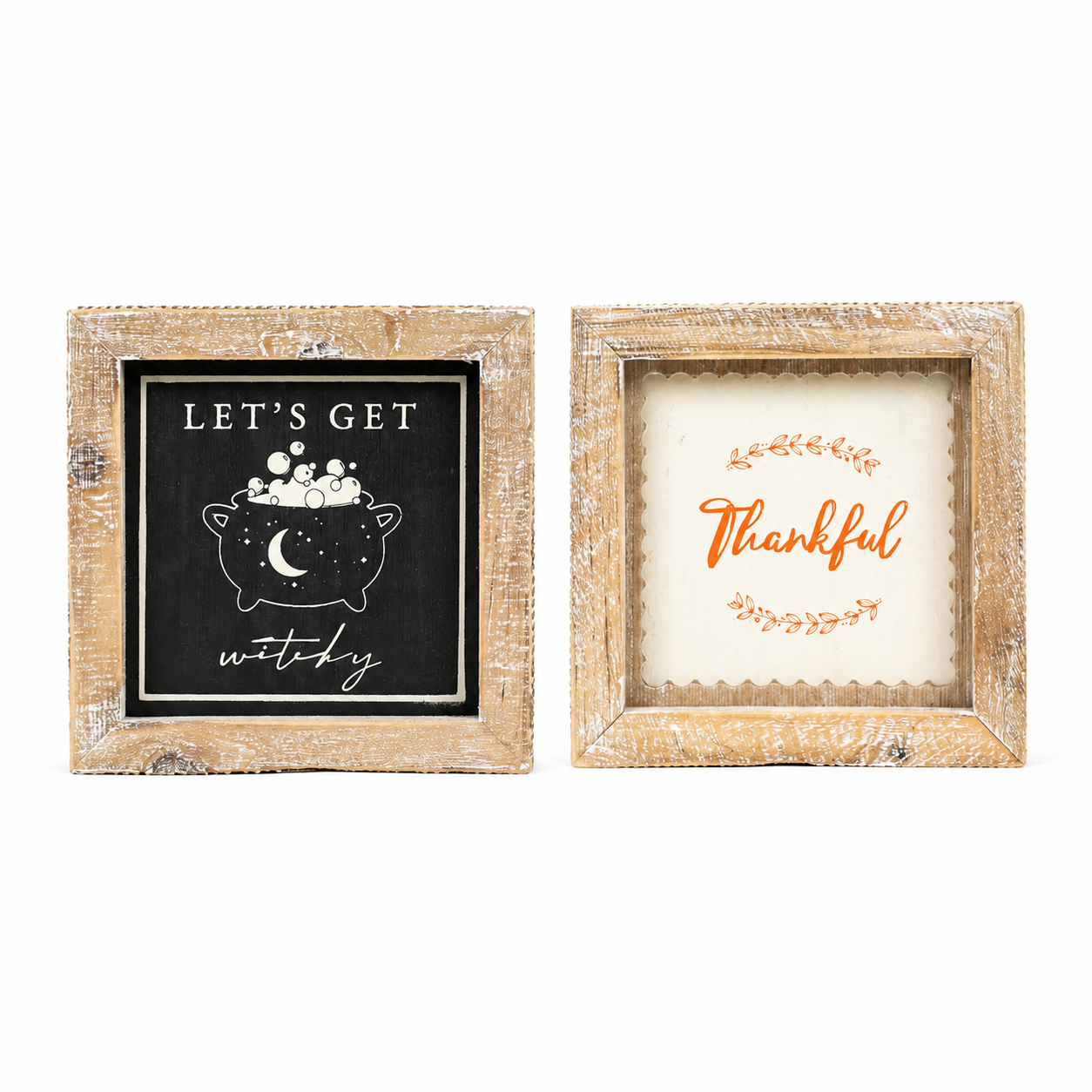 5" Reversible Wood Frame Sign - Witchy/Thankful
