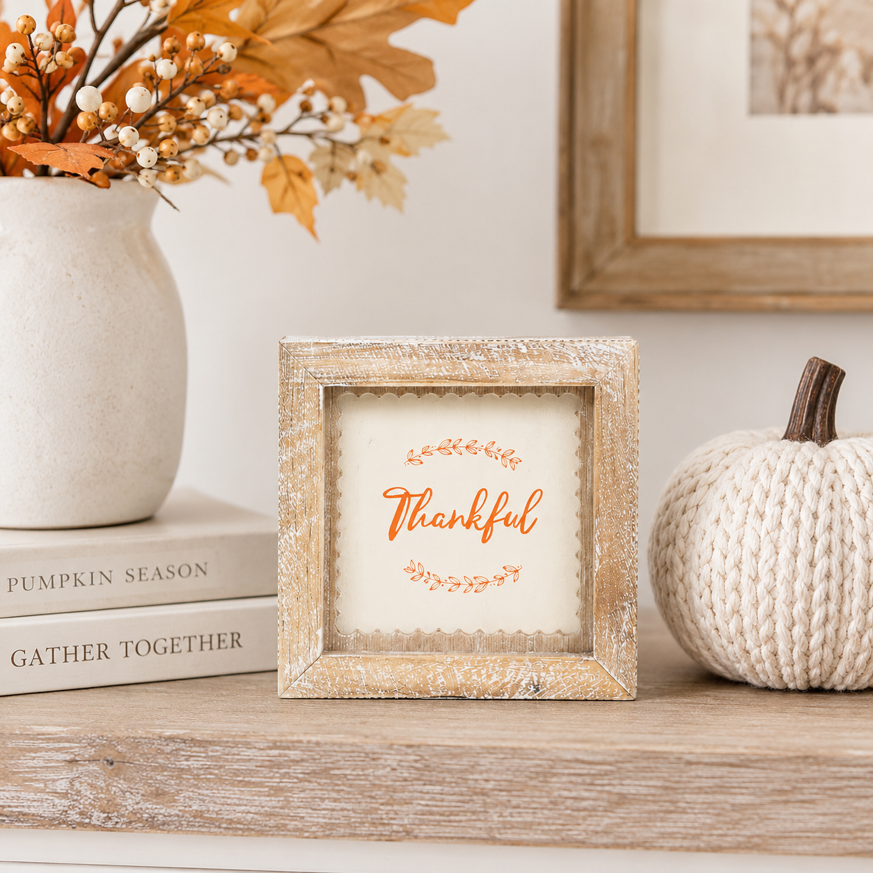 5" Reversible Wood Frame Sign - Witchy/Thankful