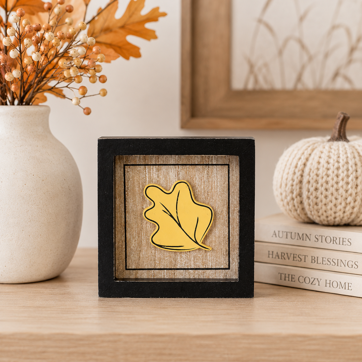 5" Reversible Wood Frame Sign - Leaf/Autumn