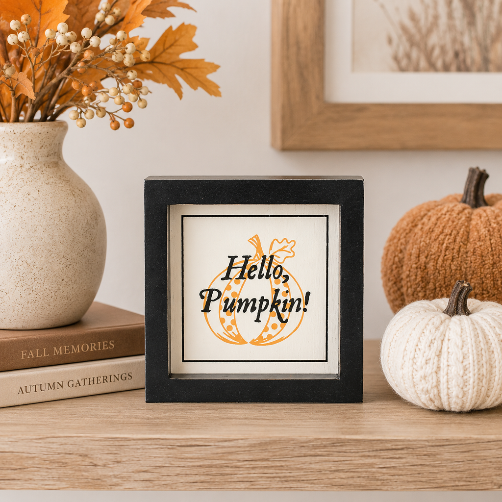 5" Reversible Wood Frame Sign - Pumpkin/Hello | Sweet and Spooky Collection
