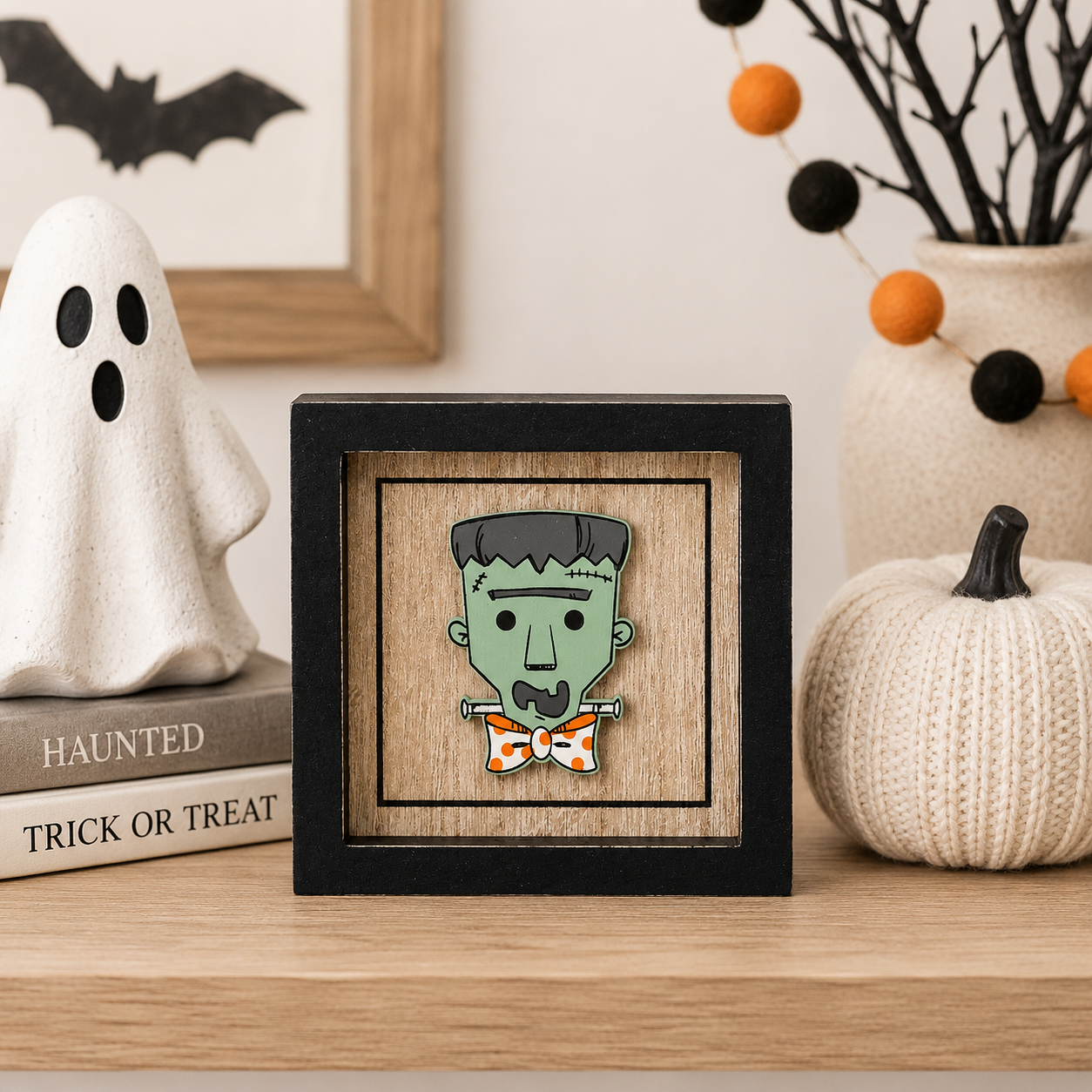 5" Reversible Wood Frame Sign - Frankie/Cute | Sweet and Spooky Collection