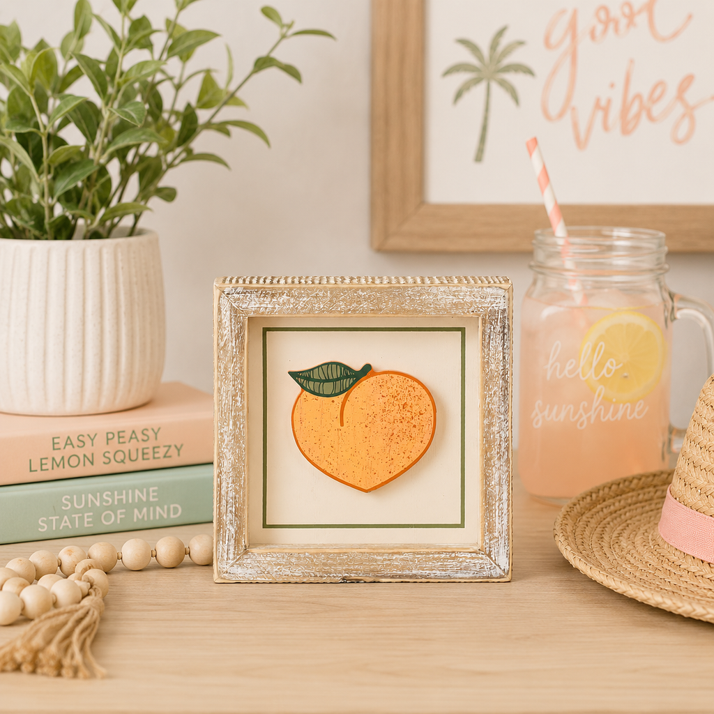 5" Reversible Wood Frame Sign - Stars/Peach