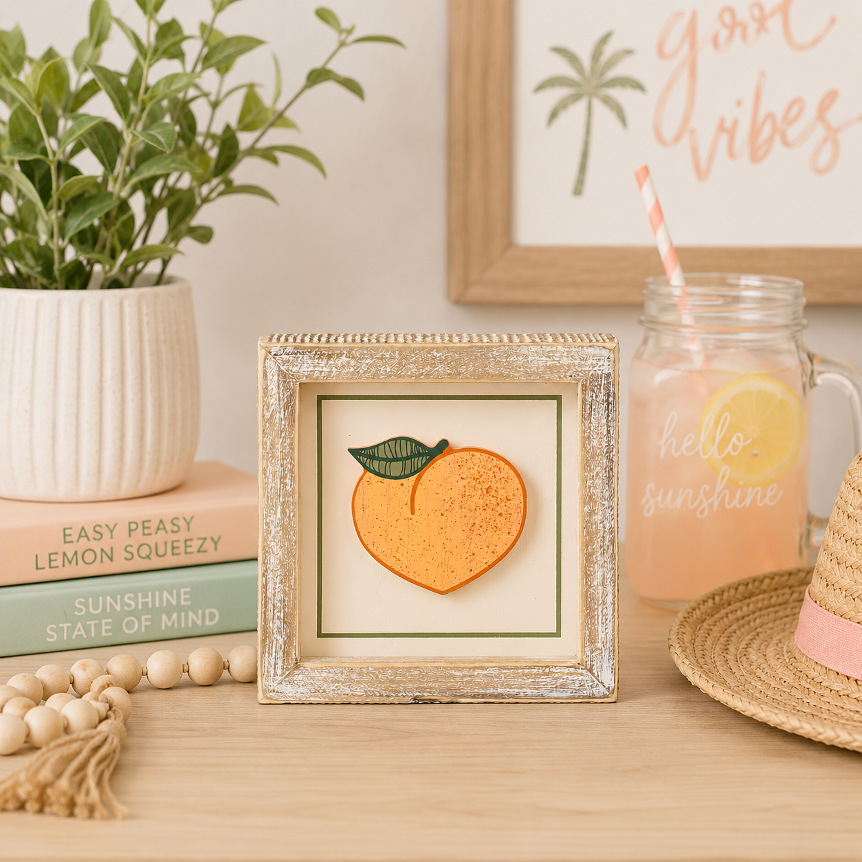 5" Reversible Wood Frame Sign - Stars/Peach