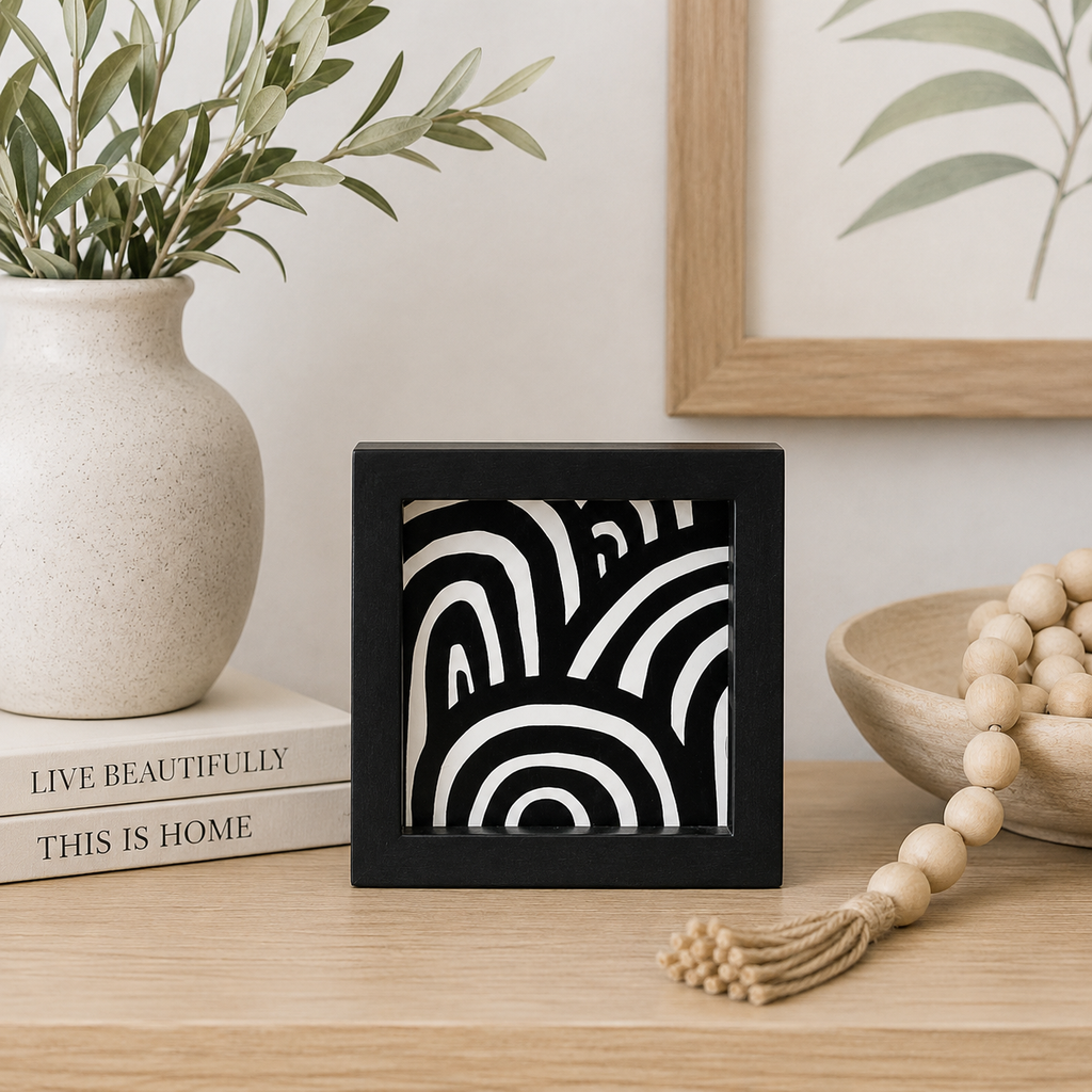 5" Reversible Wood Frame Sign - Rainbow/Leaf | Black and White