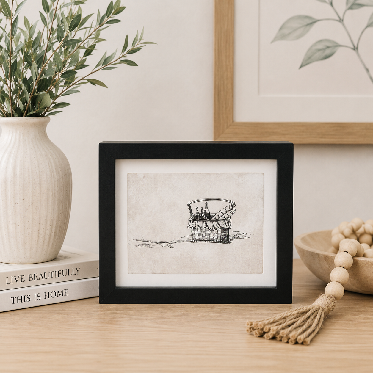 10" x 8" Reversible Wood Frame Sign - Tea Pot/Basket | Black, White and Brown
