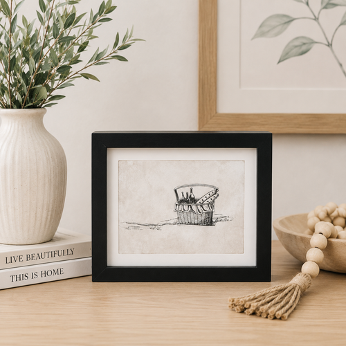 10" x 8" Reversible Wood Frame Sign - Tea Pot/Basket | Black, White and Brown