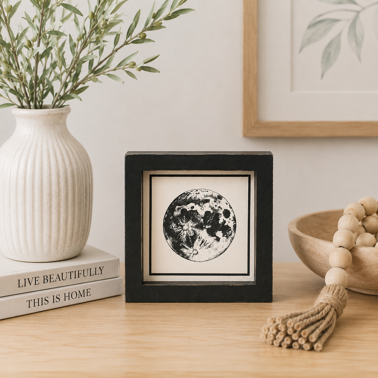 5" Reversible Wood Frame Sign - Moon/Love You