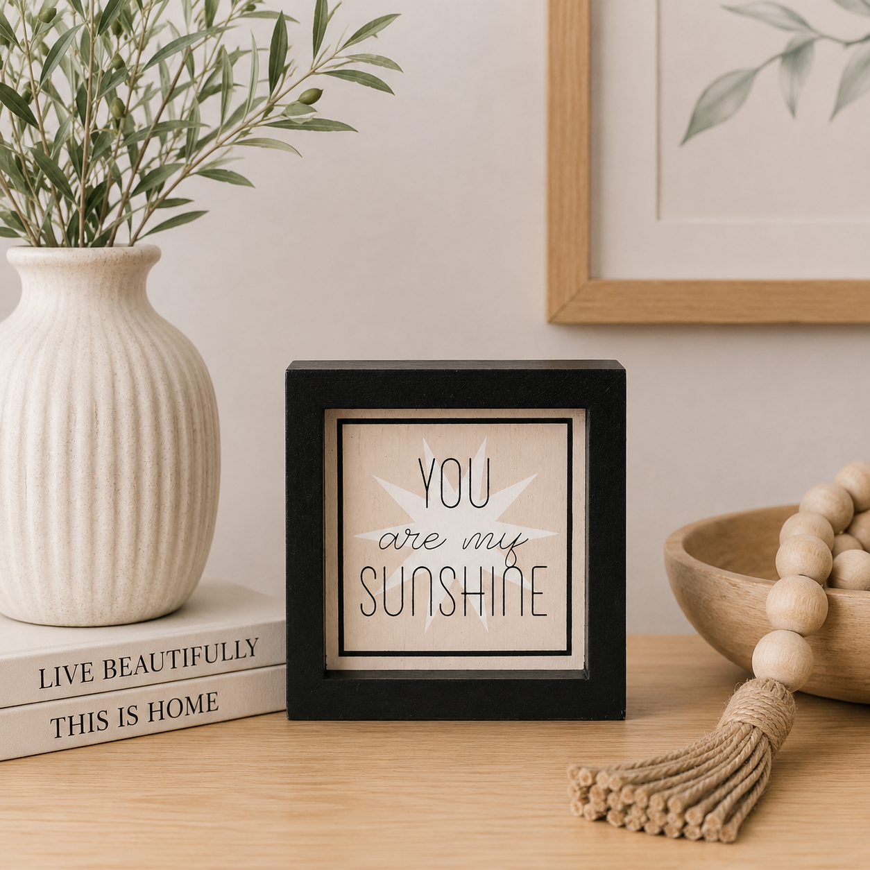 5" Reversible Wood Frame Sign - Sun/Sunshine | Neutral Mod Collection
