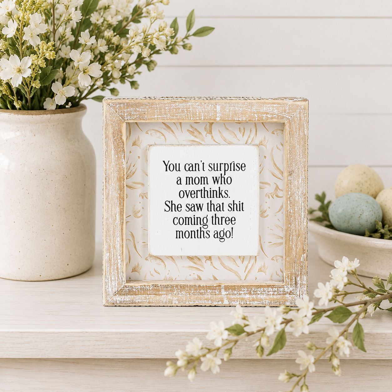 5" Reversible Wood Frame Sign - Repeat/Overthink | Mother's Day Collection