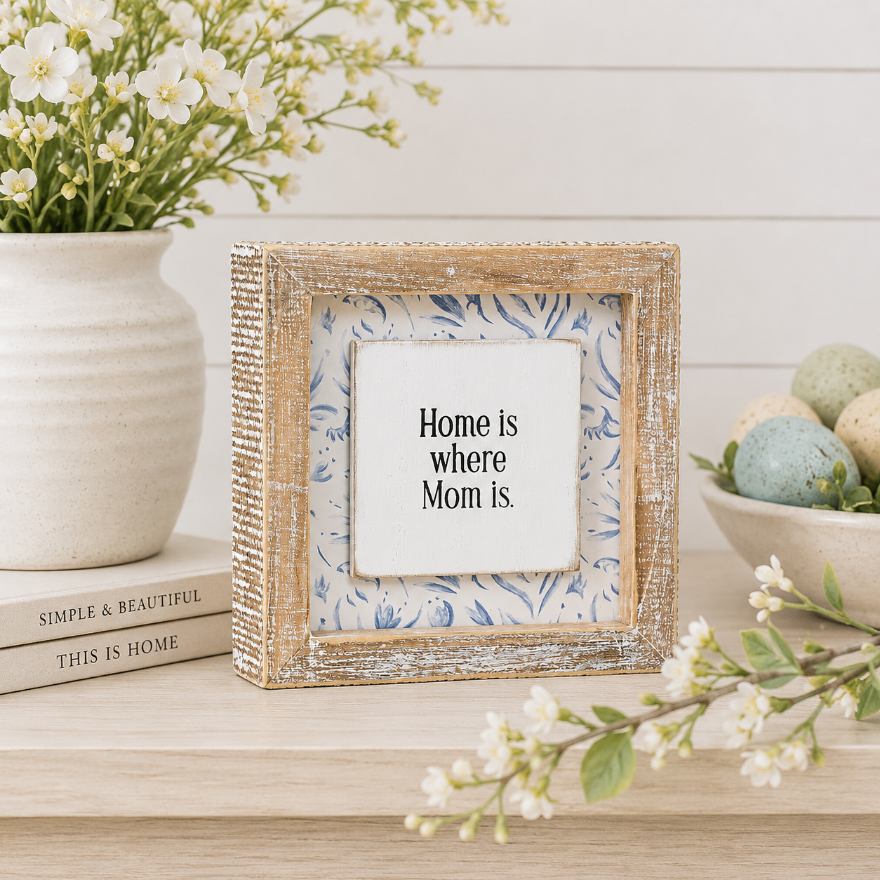 5" Reversible Wood Frame Sign - Home/Mom