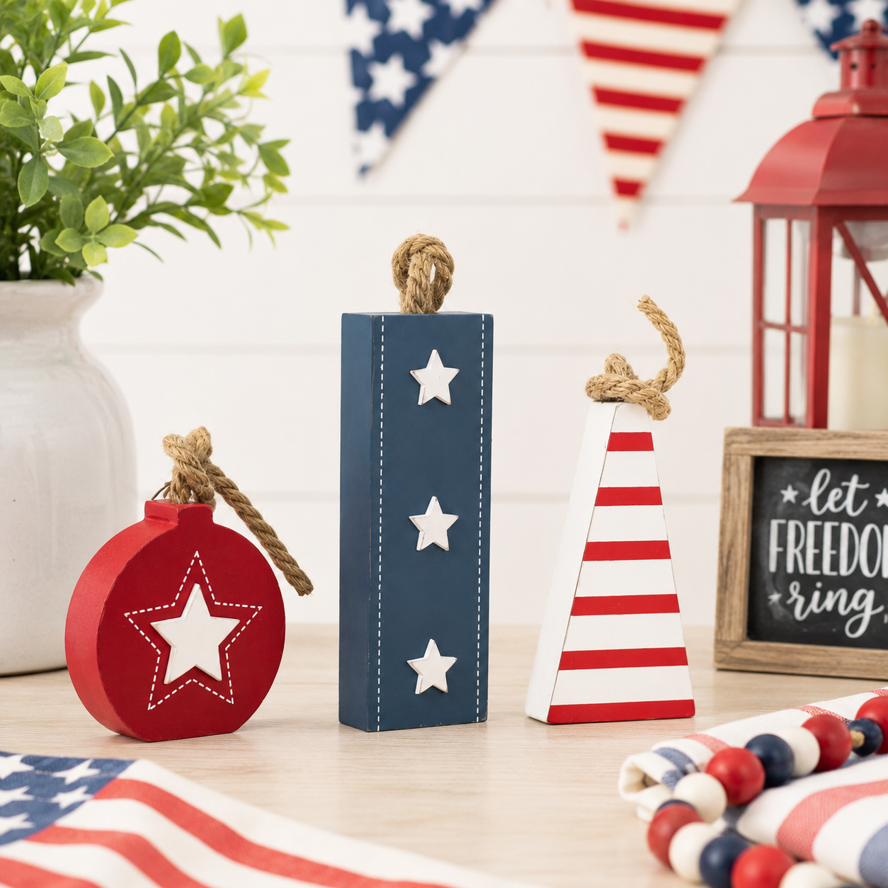 7" Chunky Wood Shape Set of 3 - Fireworks | American Summer Collection