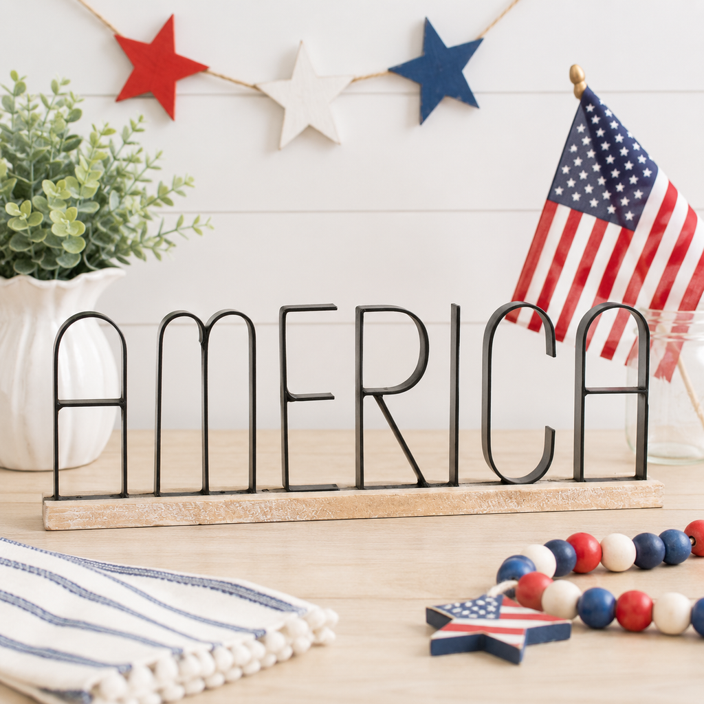 16" Wood Table Sitter - America | Black and Natural