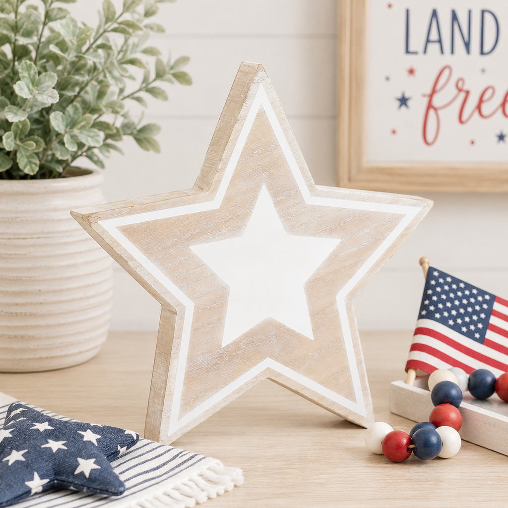 8" Chunky Wood Shape - Star | Natural and White
