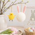 Pom Pom Ornament Set - Bunny & Chick | Multicolor | (Set of 2) | 2" and 4"