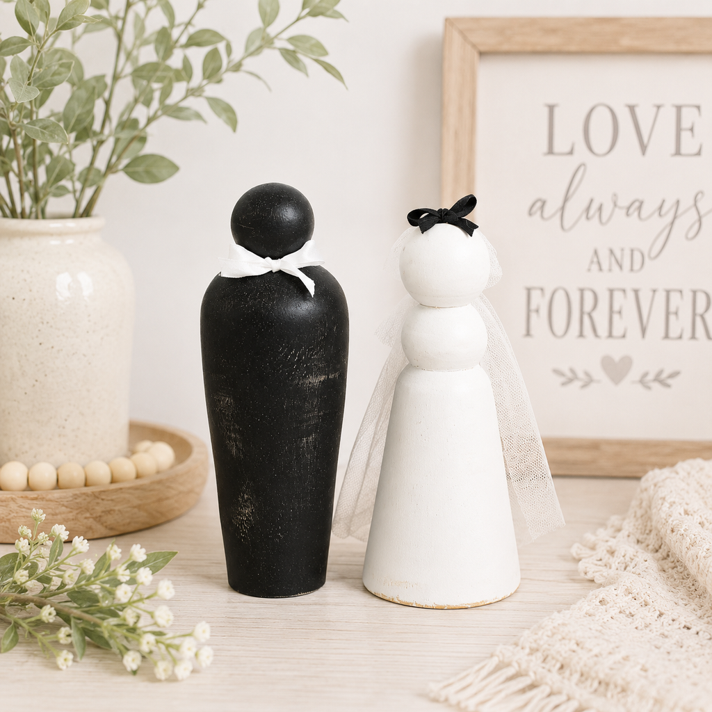 7" Chunky Wood Shape Set - Couple (Set of 2) | Black and White displayed as a decorative home accent.
