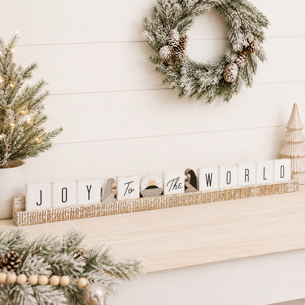 20" Wood Ledge Kit - Joy To The World | White, Black and Gray