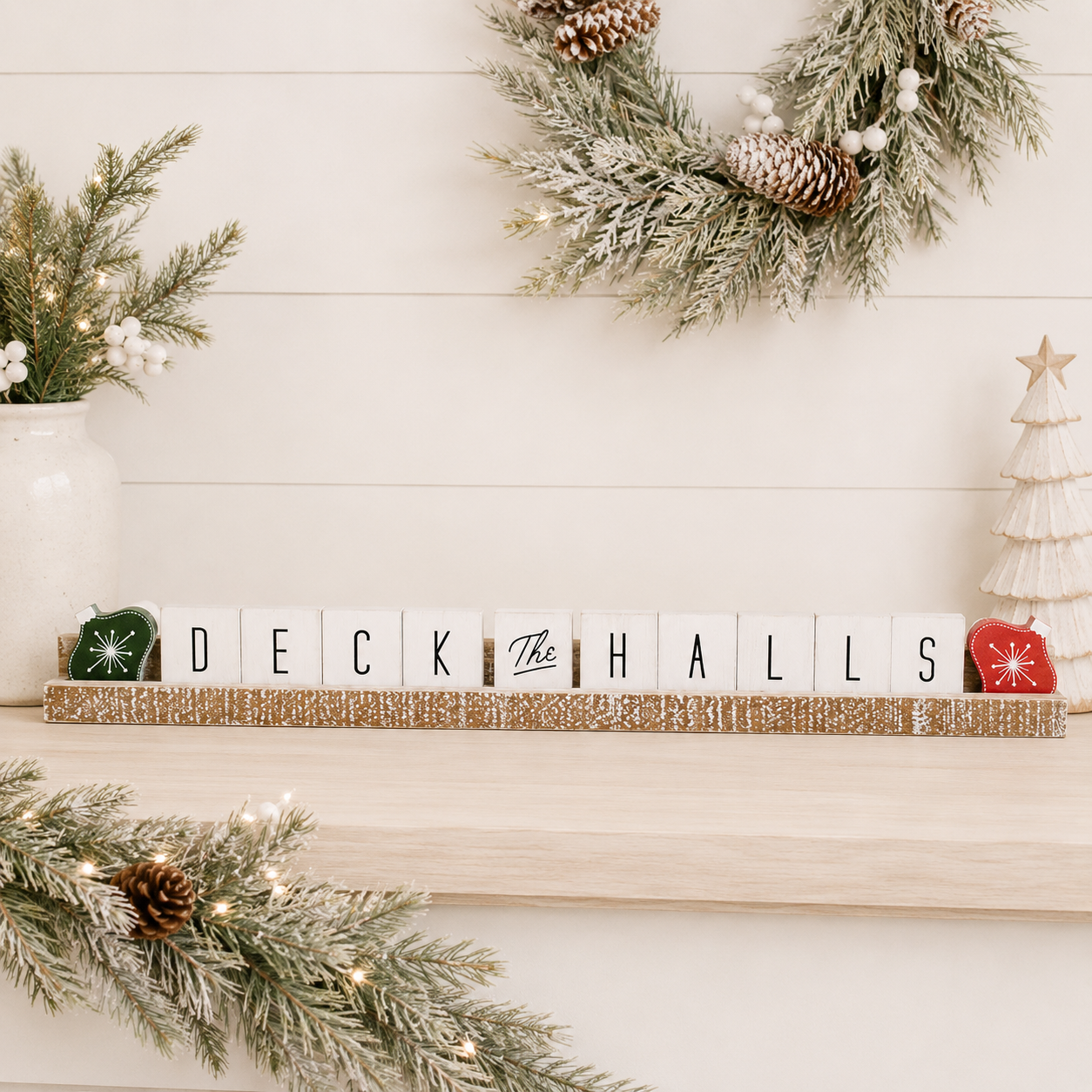 20" Wood Ledge Kit - Deck The Halls | White, Black, Green and Red