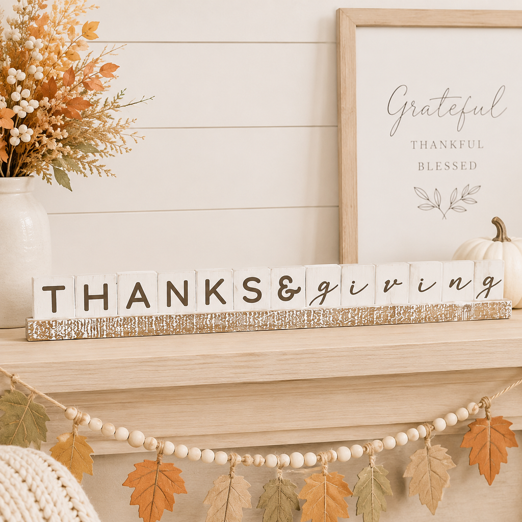 20" Wood Ledge Kit - Thanksgiving | White and Brown