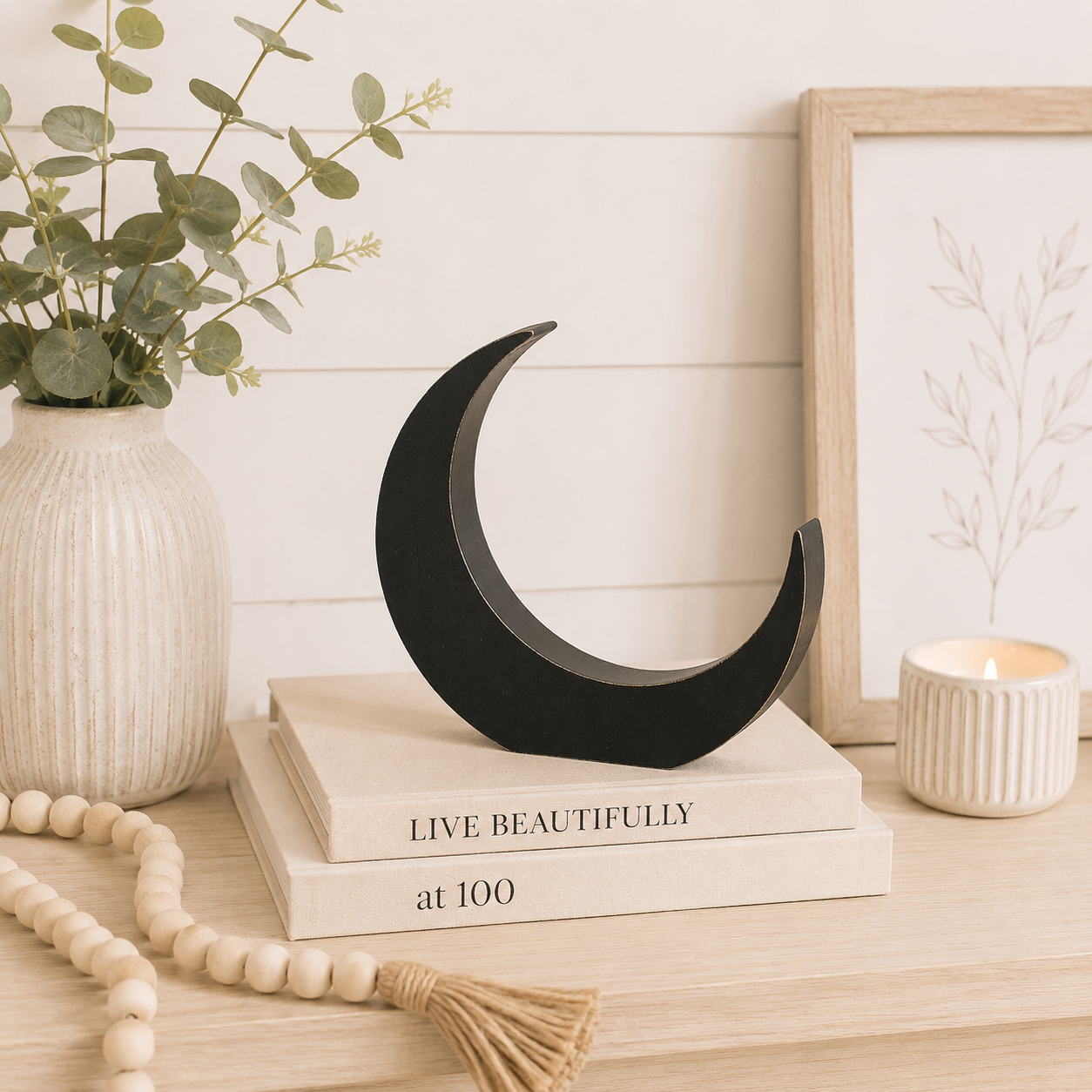 7" Chunky Wood Shape - Moon | Black | Neutral Mod Collection
