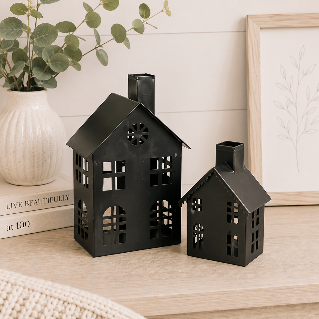 Iron Nested Bird Houses (Set of 2) - Black | 8x10x7 and 5x7x4.5
