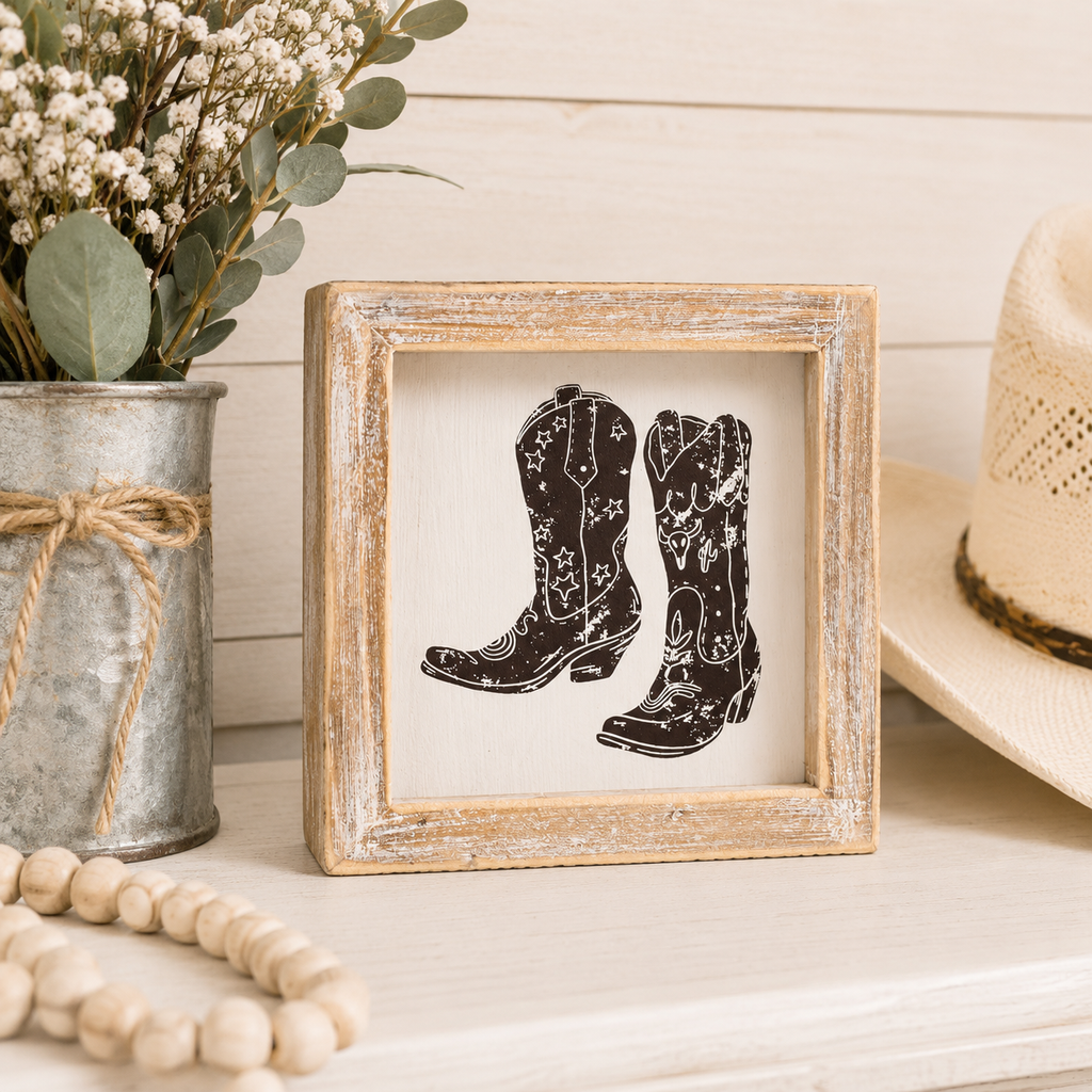 5" Reversible Wood Frame Sign - Hat/Boots | Giddy Up Collection