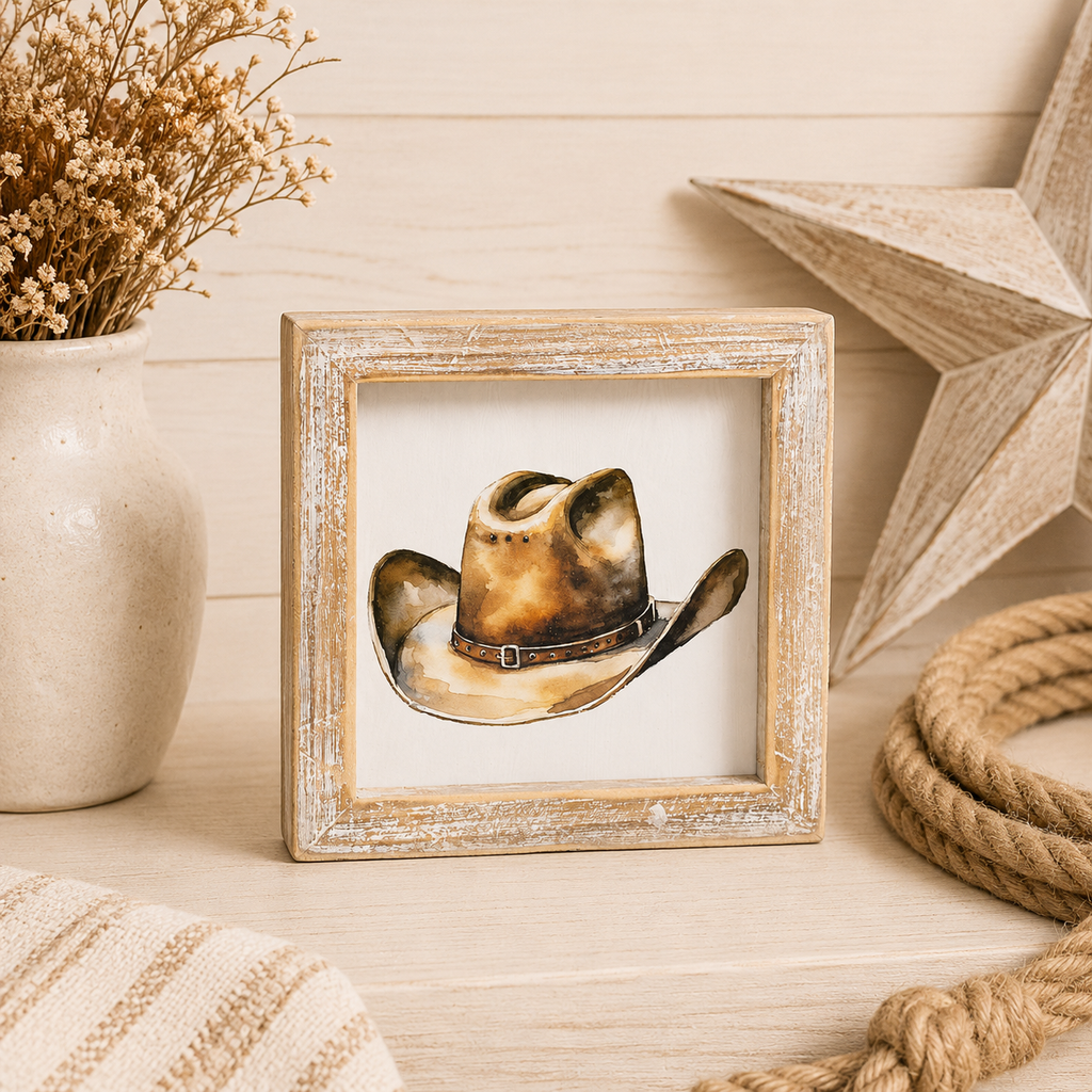 5" Reversible Wood Frame Sign - Hat/Boots | Giddy Up Collection