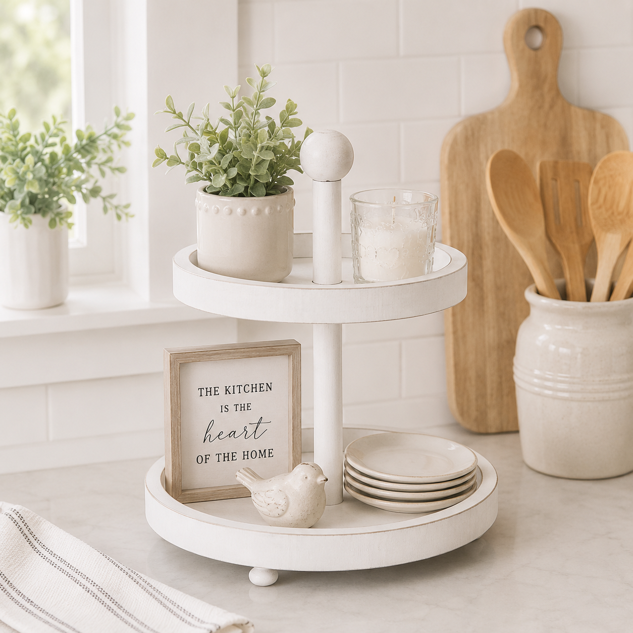 10" x 12" Small Two-Tiered Wood Tray | White