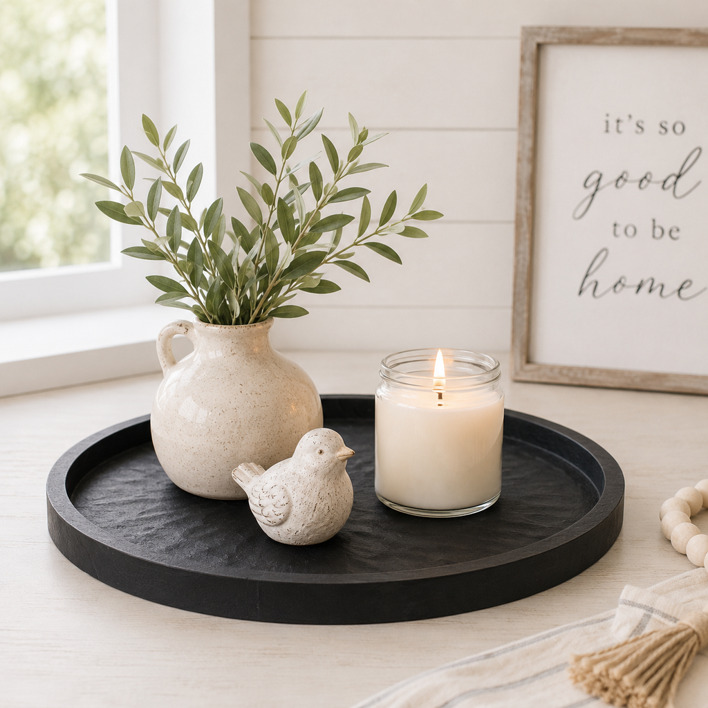 16" Wood Round Tray - Black
