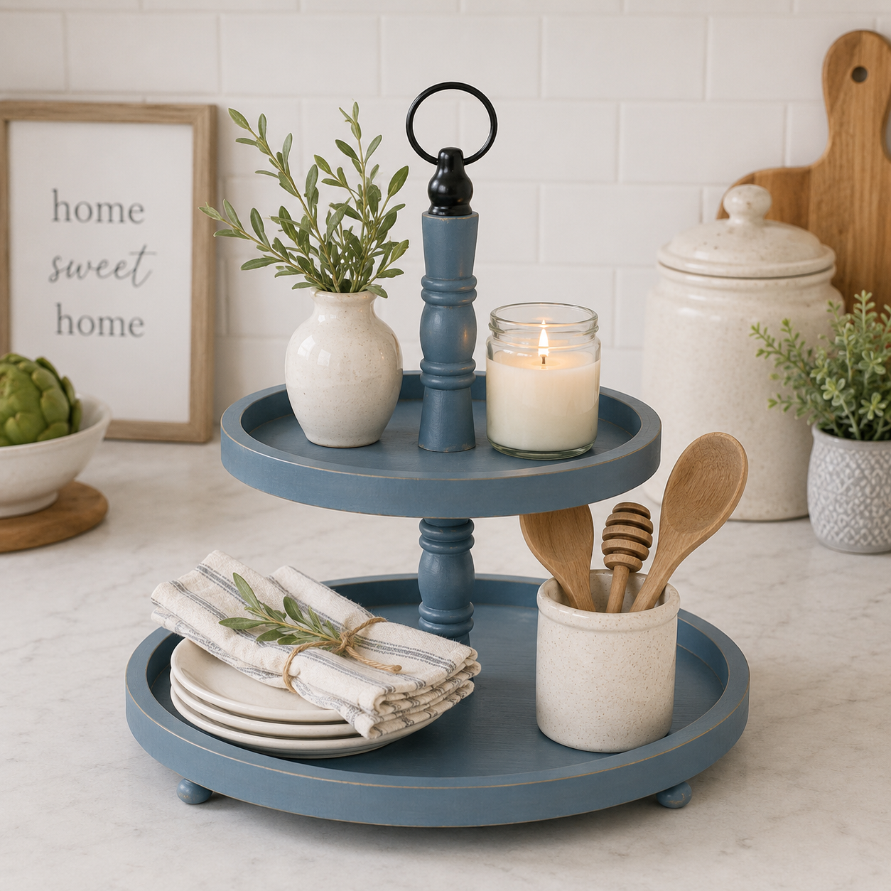 16" x 18" Two-Tiered Tray | Blue and Black