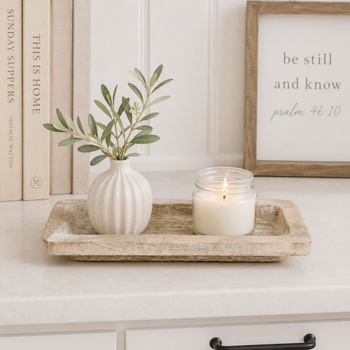 12.5" Mango Wood Tray - Natural White