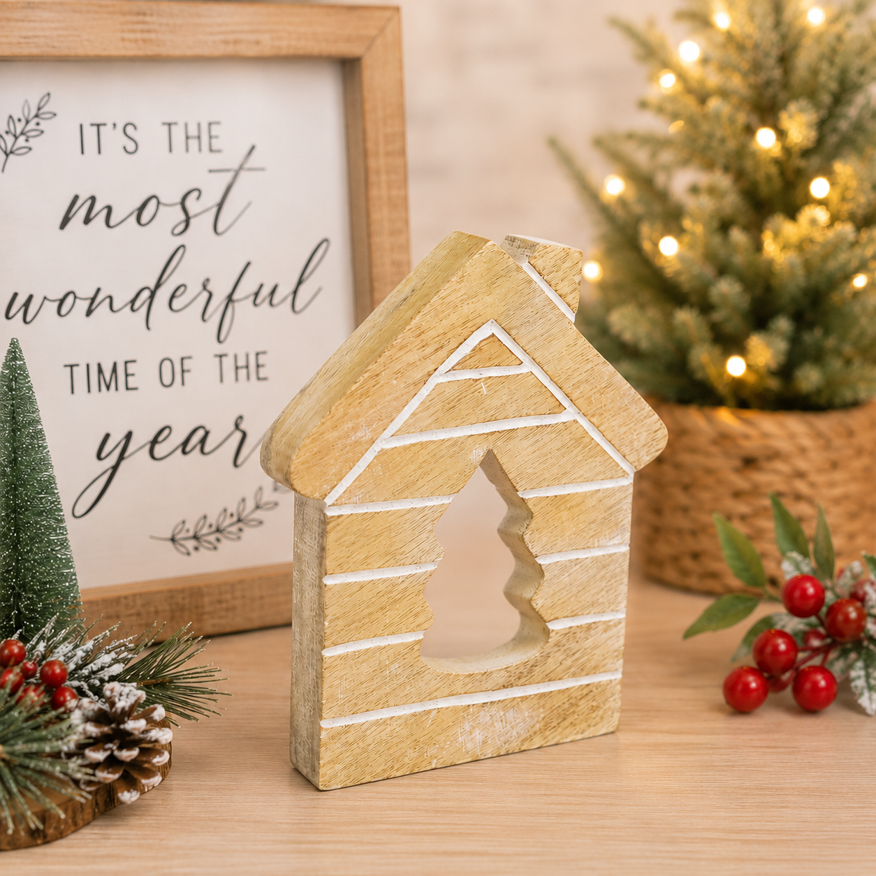 6" Mango Wood Cutout - House