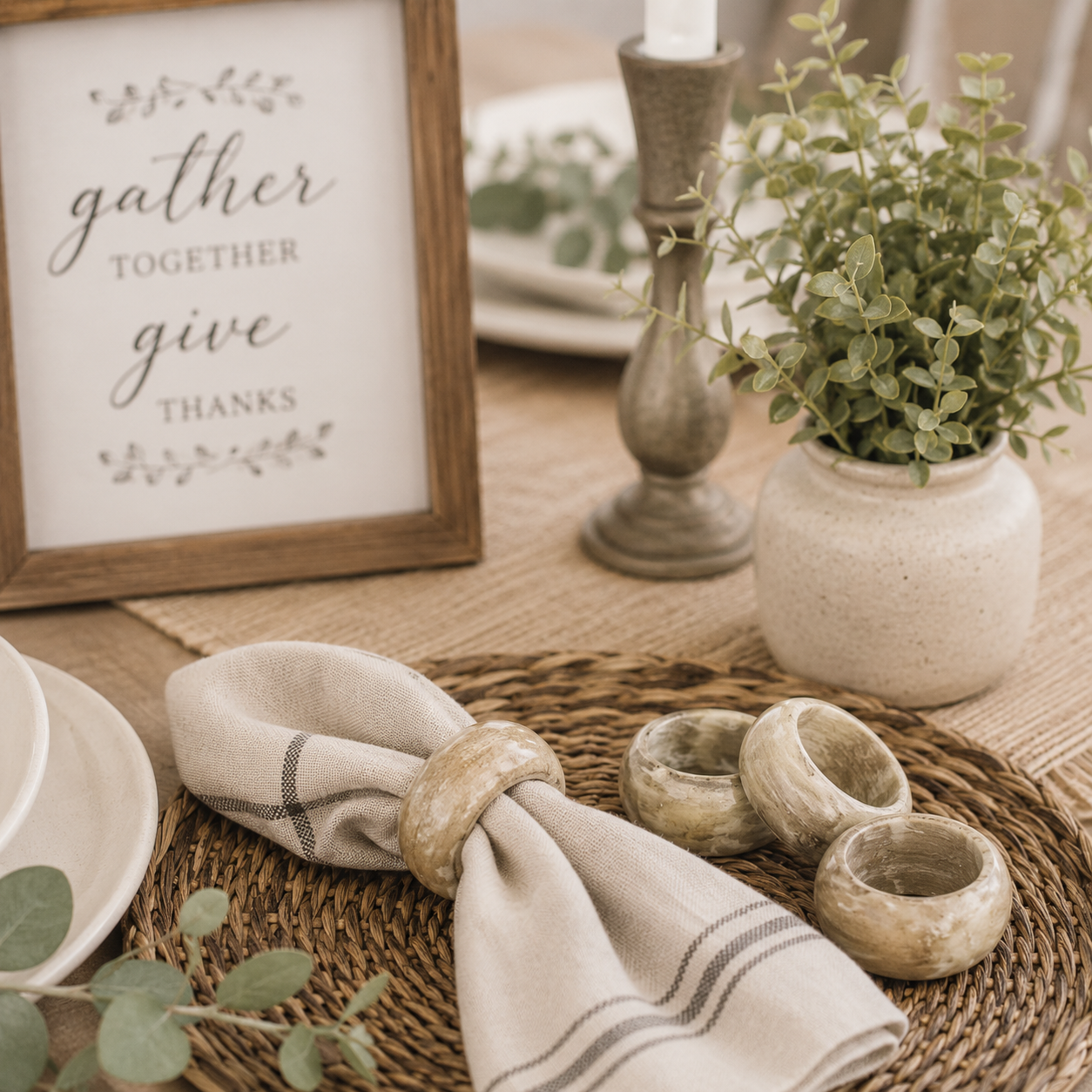 3" Mango Wood Round Napkin Rings - Natural (Set of 4)