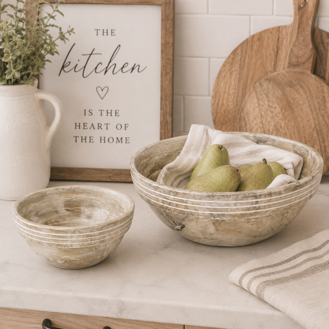 Mango Wood Nesting Bowls - Natural White (Set of 2)