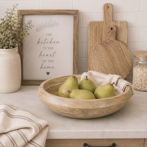 11" Mango Wood Bowl - Natural and White