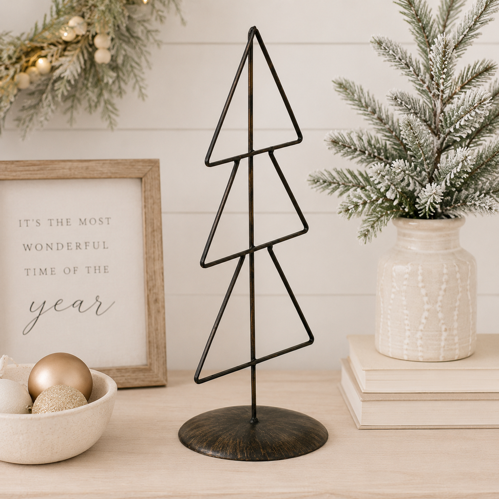 18" Metal Christmas Tree on Stand - Triangle | Black