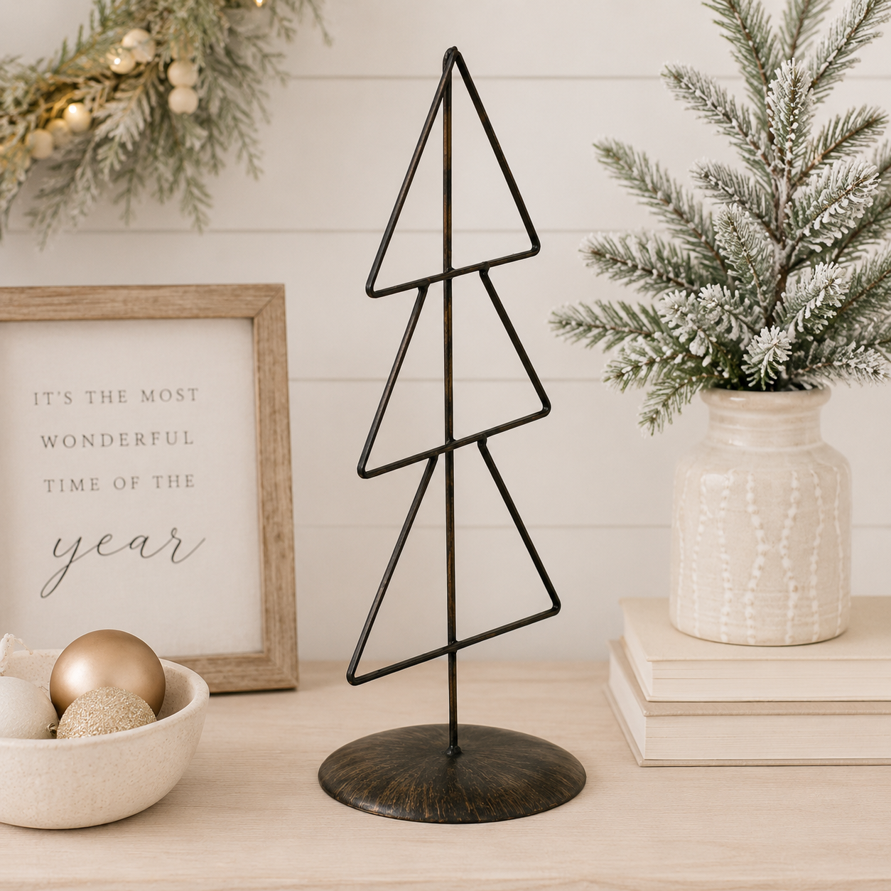 18" Metal Christmas Tree on Stand - Triangle | Black