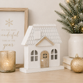 9" x 9" Wood Cutout - House | White and Natural