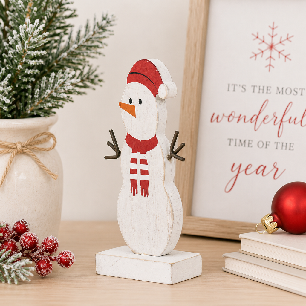 5" Wood Cutout on Stand - Snow Woman | Multicolor