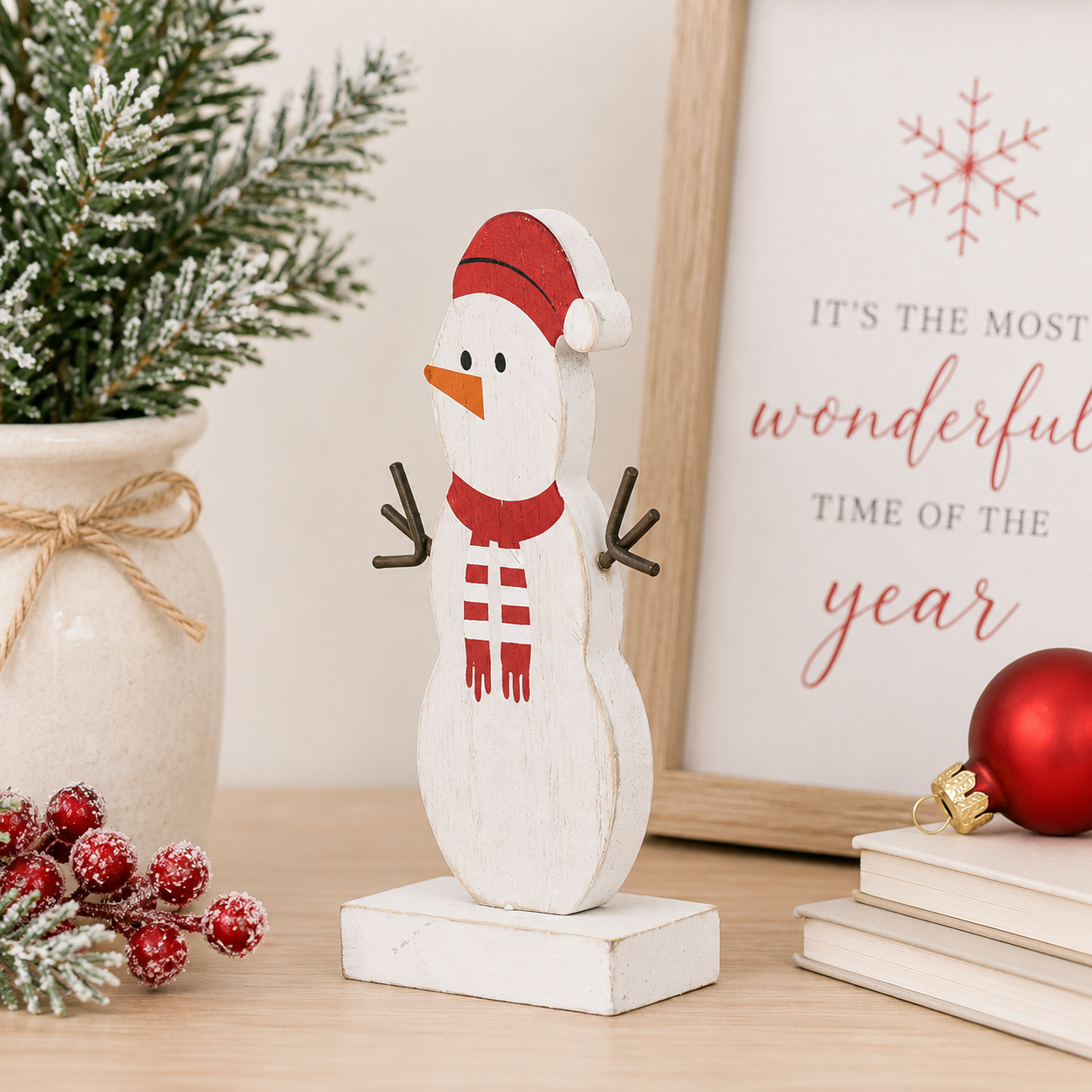 5" Wood Cutout on Stand - Snow Woman | Multicolor