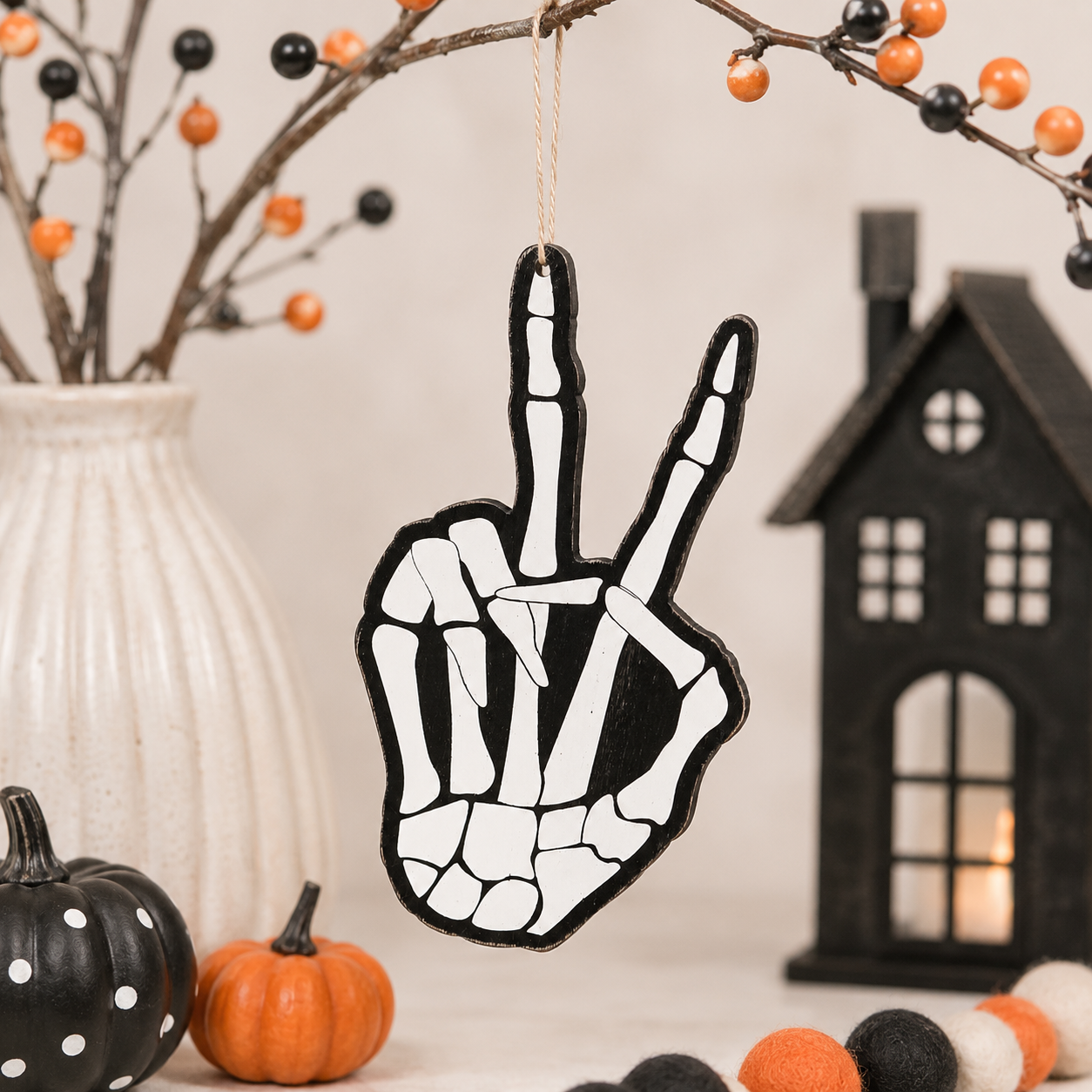 10" Wood Ornament - Peace | Black and White