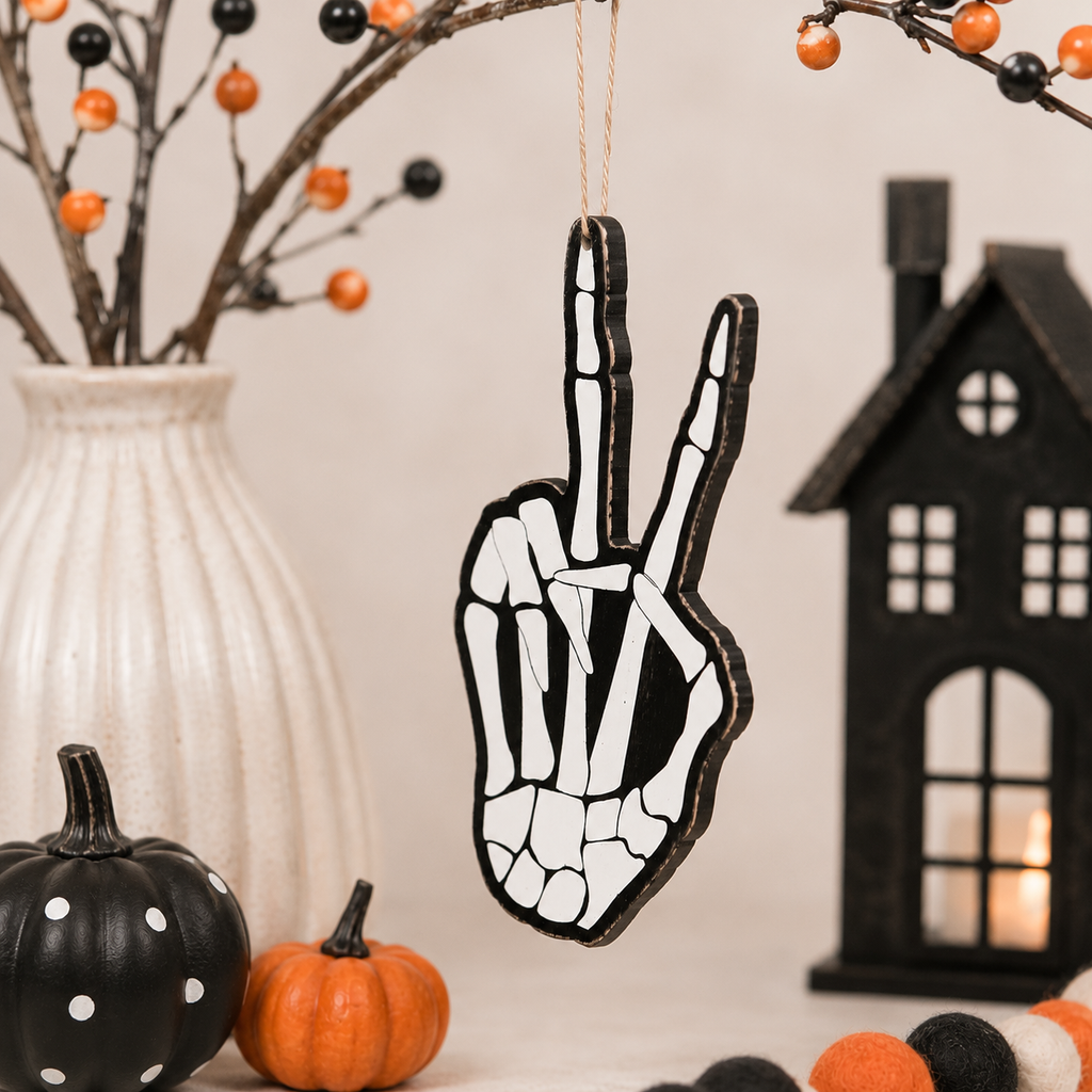 10" Wood Ornament - Peace | Black and White