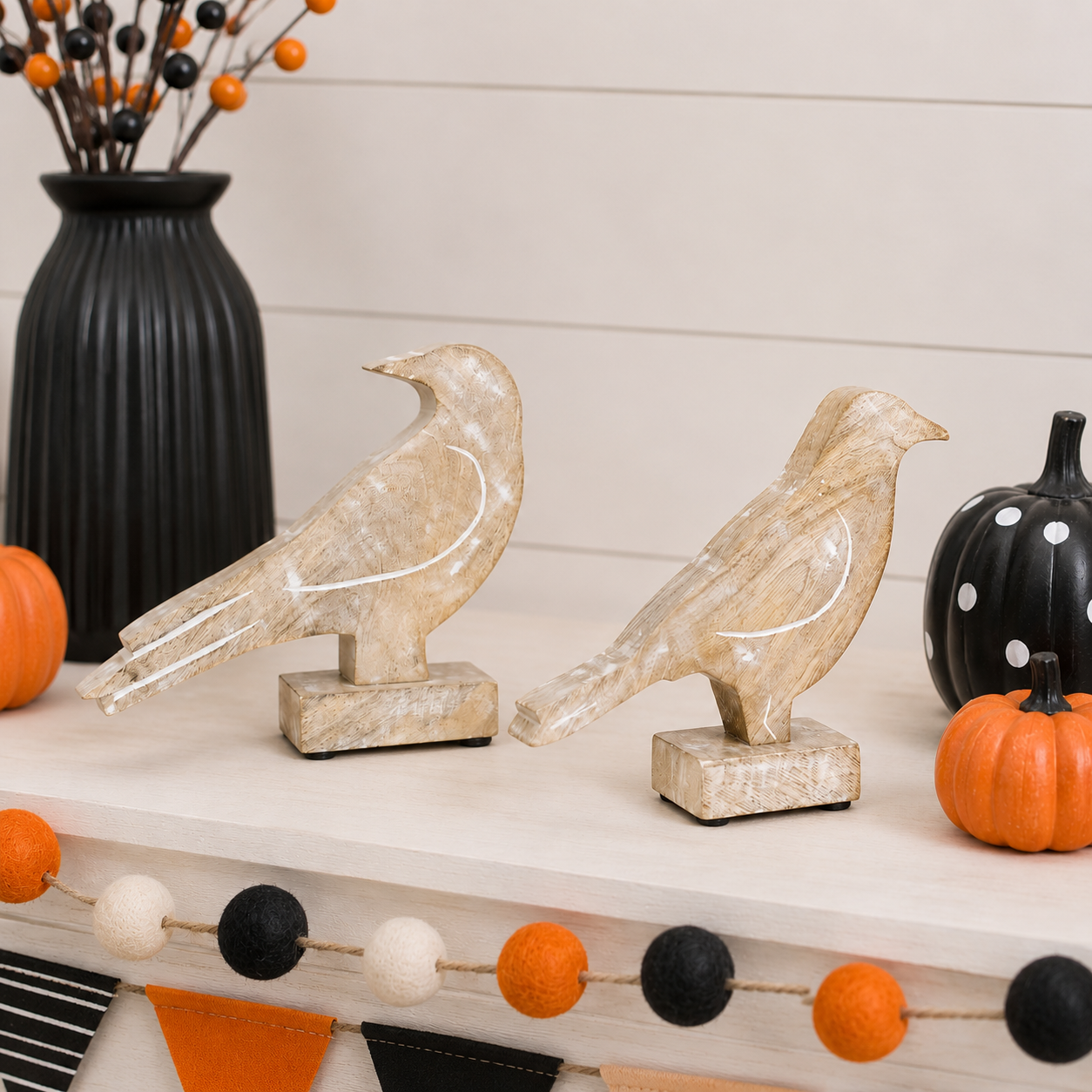 Mango Wood Bird Cutout Set - Natural White (Set of 2)