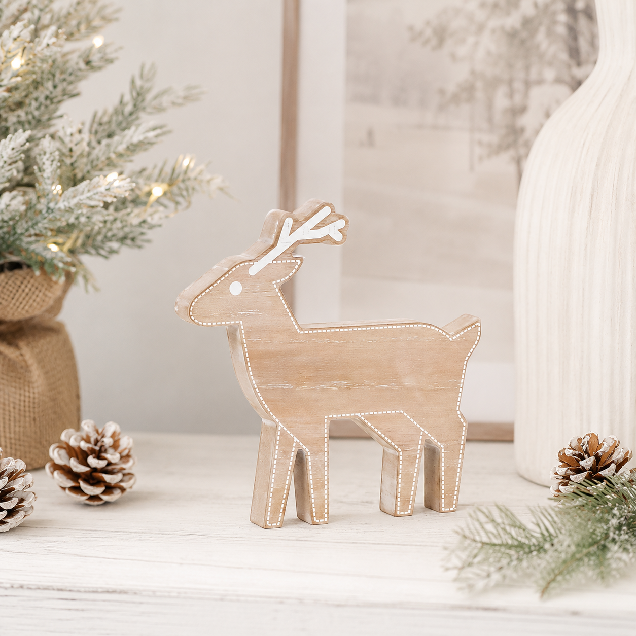 8" Reversible Chunky Wood Shape - Deer | Natural and White