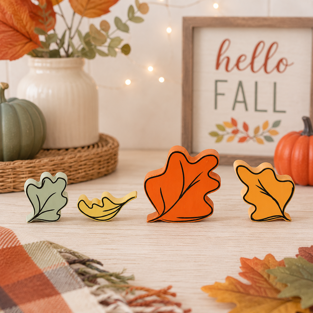 5" Reversible Chunky Wood Shape (Set of 4) - Leaves