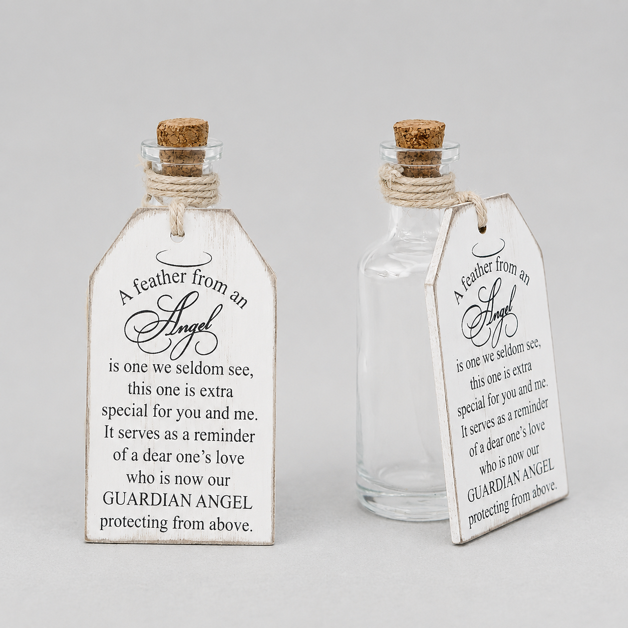 4" Wood Tag and Bottle Set - Angel Feather