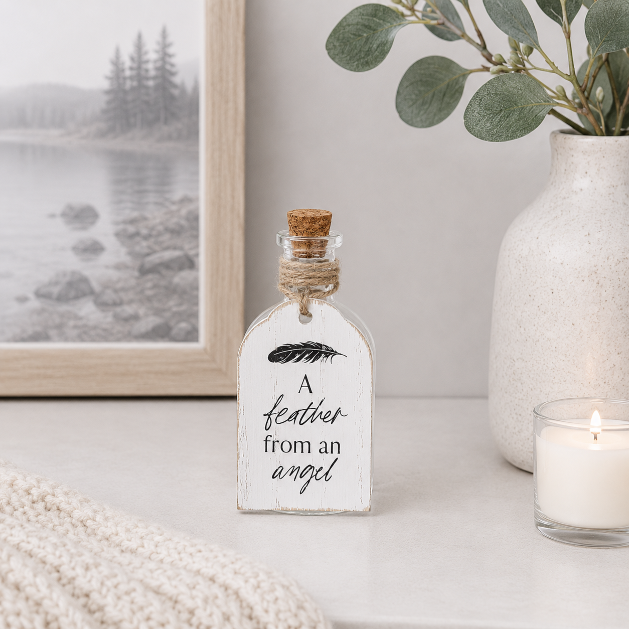 4" Wood Tag and Keepsake Container - Angel Feather