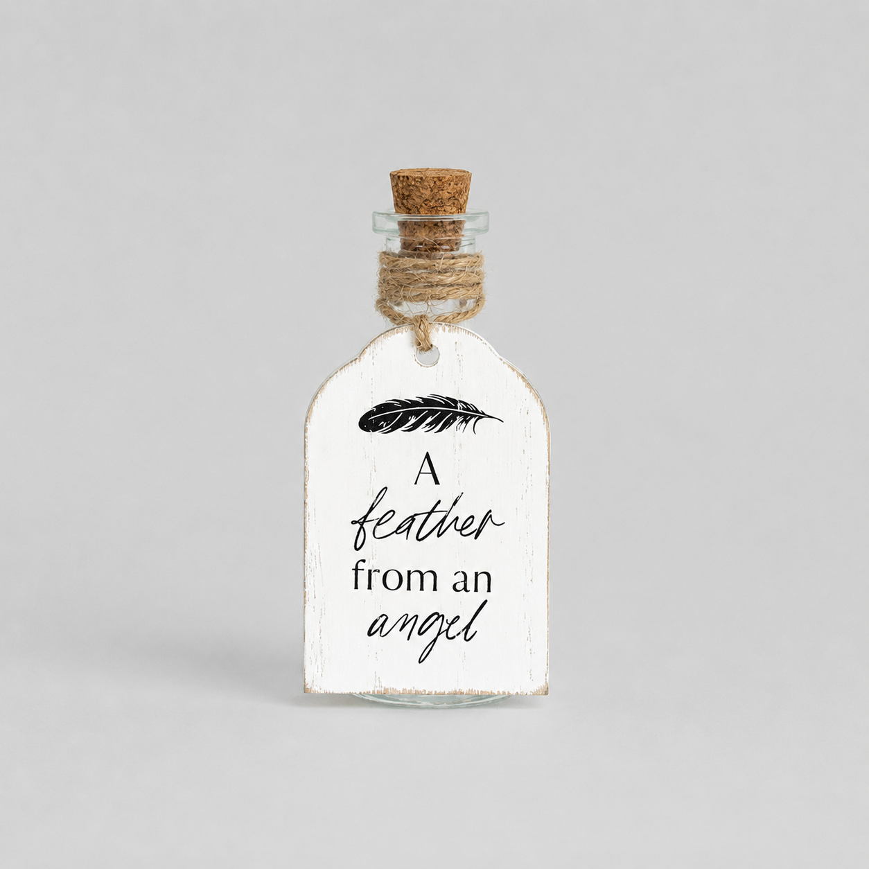 4" Wood Tag and Keepsake Container - Angel Feather