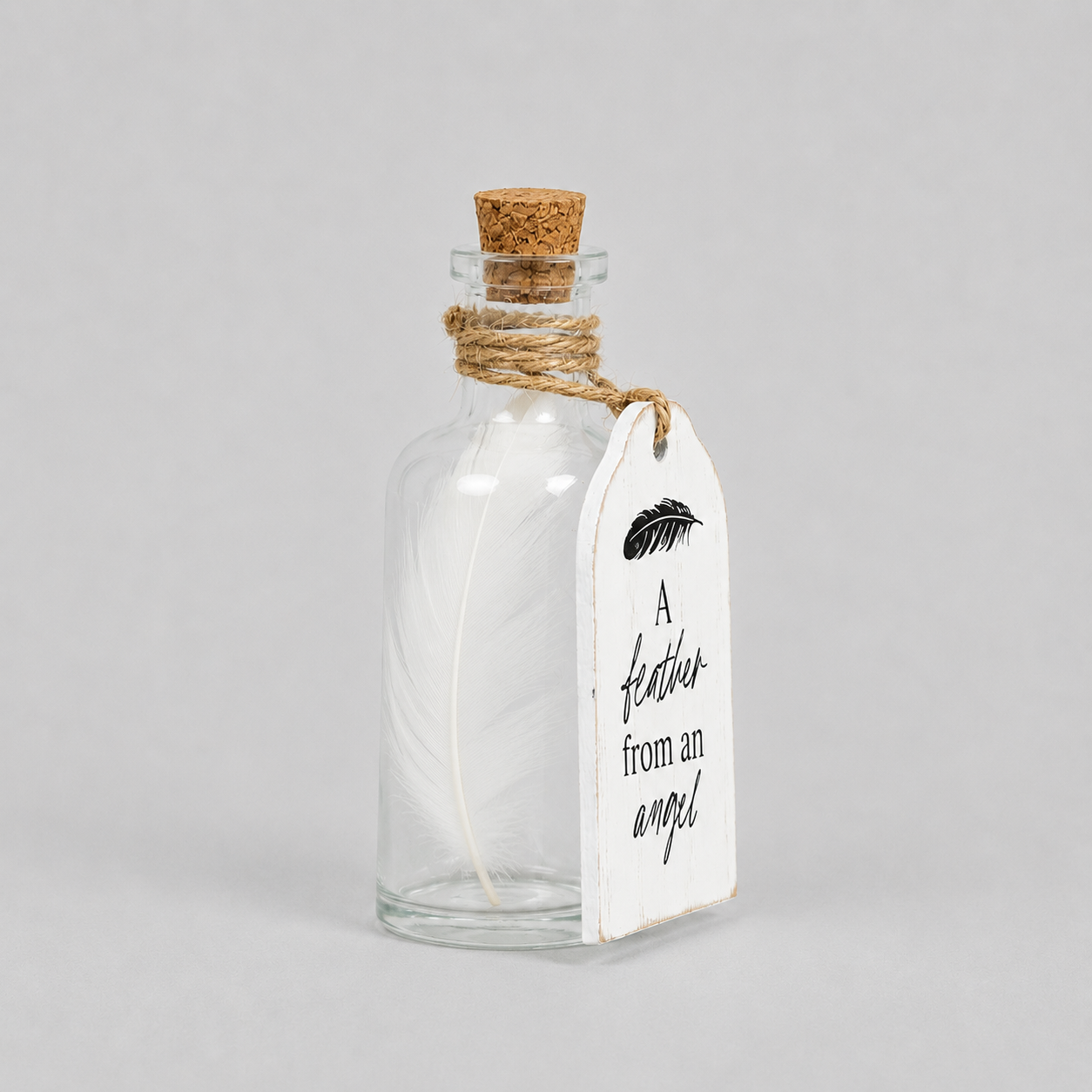4" Wood Tag and Keepsake Container - Angel Feather